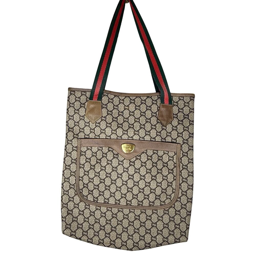 Gucci GG Plus Sherry Line Tote Bag Vintage Monogram Canvas Web Stripe COA Incl.